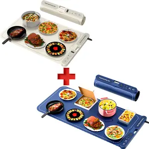 2 sets clearance price!!! Black Friday Deal Extra Large 39x15 Inch Food Warming Mat set 7 Level Temp Control 8H Timer Portable Heat Resistant Buffet Tray for Countertop Party Silicone with Heat-Resistant Pad 0.55in elevated feet
