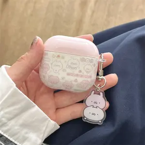 Pink lid cartoon bunny | bunny pendant | contrasting color headphone protective case | best friend gift | for AirPods 1 2 3 4 Pro Pro2 Pro3