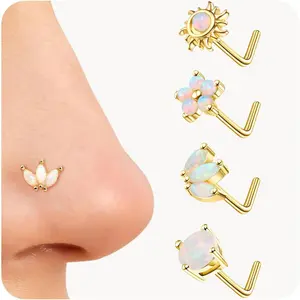 YADOCA Nose Rings Studs for Women Stainless Steel L Shaped Nose Studs Tiny Opal CZ Sunflower Turquoise Bee Planet Geometric Nose Piercing Jewelry