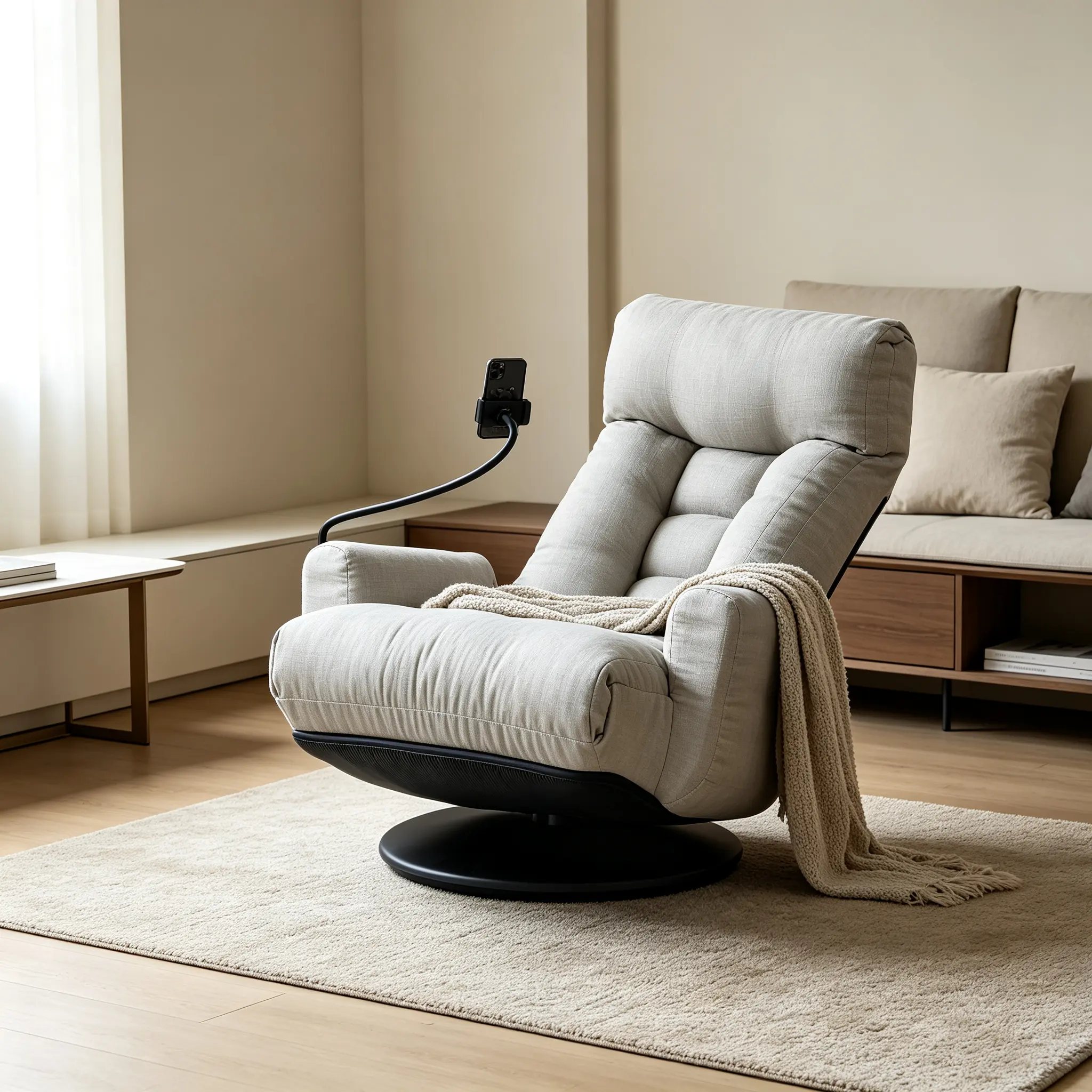360° Rotatable Lounge Chair with 5 Adjustable Angles, Game Chair with Phone Holder, Living Room Recliner Sofa Chair, Foldable Packaging