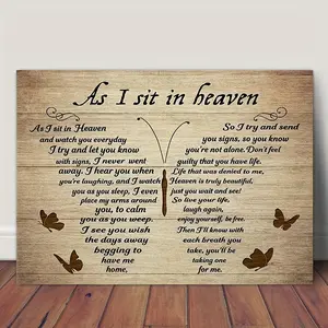A Wooden Frame Butterfly Canvas Wall Art, "I Sit in Heaven" Memorial Wall Decoration, Inspirational Canvas Poster, Gratitude Gift for Loved Ones, High-Quality Print for Office, Living Room, and Bathroom, Ready to Hang