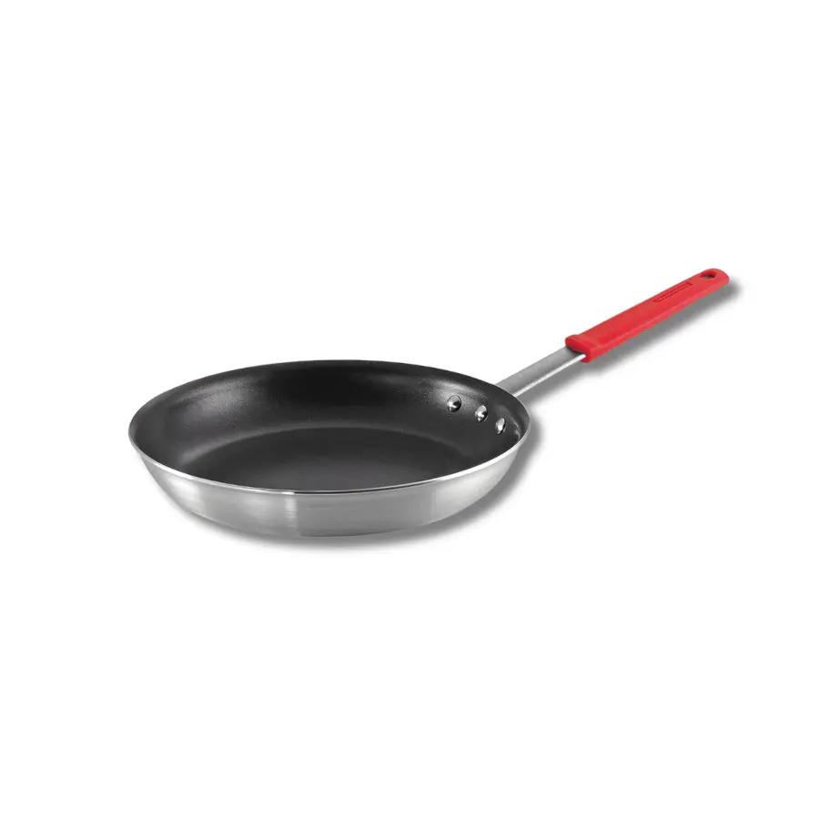 12 Inch Nonstick Frying Pan Skillet, Heavy Gauge Aluminum Pan with Reinforced Nonstick Coating, Red Handle for Frying, Sautéing and Everyday Cooking