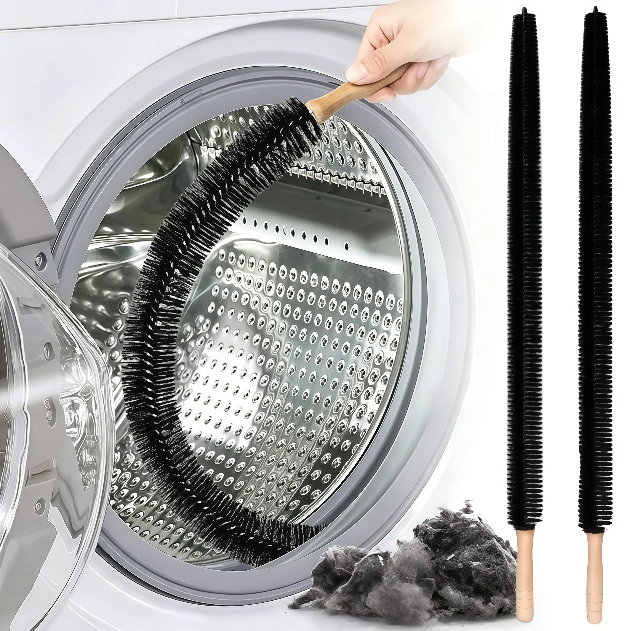 LMMAKE Nylon Dryer Vent Cleaner Brush (1/2PCS) - 29.9in Large Reach, 25.6in Dense Bristles, Bent Shaft, Rotating Head, Flexible Design, Durable Maneuverable Home Care Tool, With Dust Collector, Cleans Dryers/Curtain Tracks, Boosts Appliance Efficiency