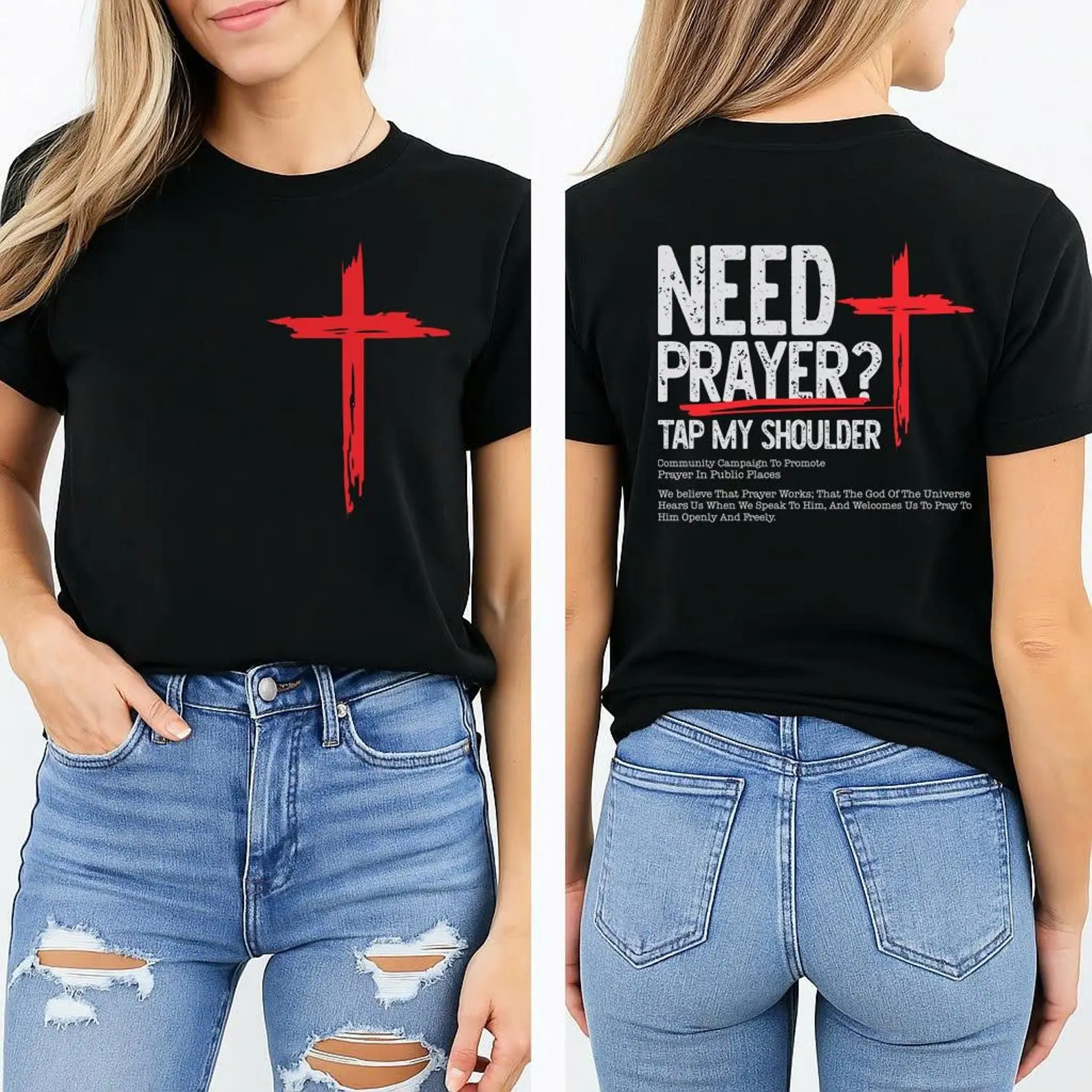 Does Jesus Need Intercessory Prayer? Tap Me on the Shoulder — Christian Outreach T-Shirt (Christian Religious T-Shirt)