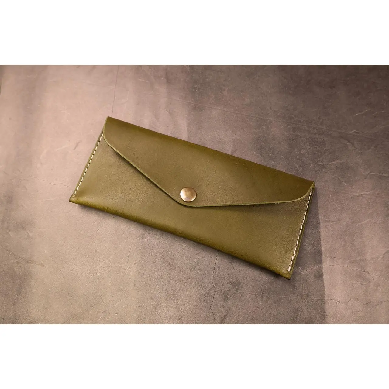 Leather Money Envelope - Olive Green Minerva