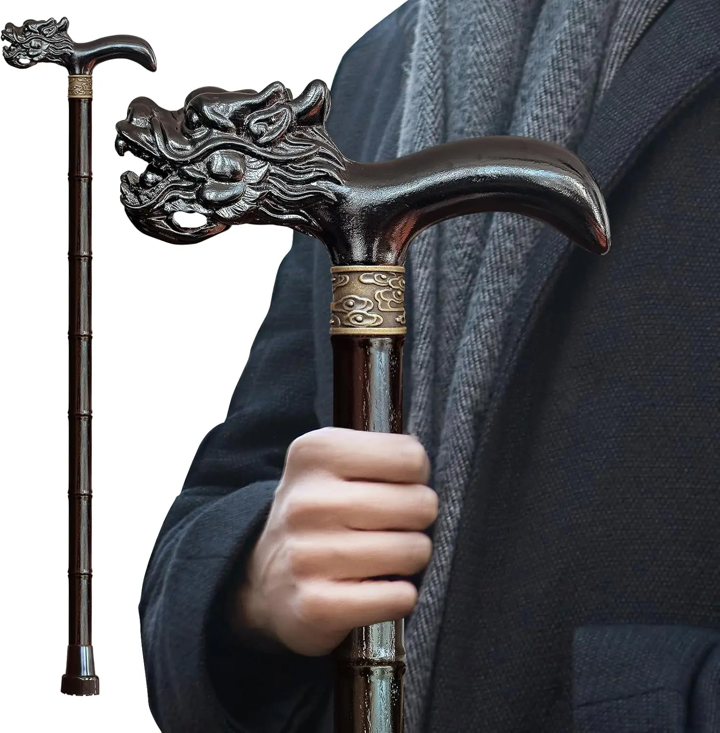 ispuoocti Wooden Cane, Hand Carved High-end Walking Cane for Men and Women, Lightweight Design Support Up to 500lbs Dragon Canes for Seniors, Suitable for Discerning Personal and Gift Use