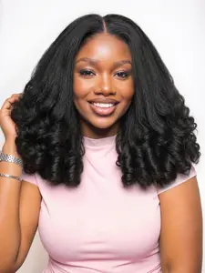 Yaki Curly V Part Wig 14 Inch Synthetic Half Wig Glueless U Part Wig with Filp Curls Curly Half Wigs For Women Daily Party Use(Natural Black)
