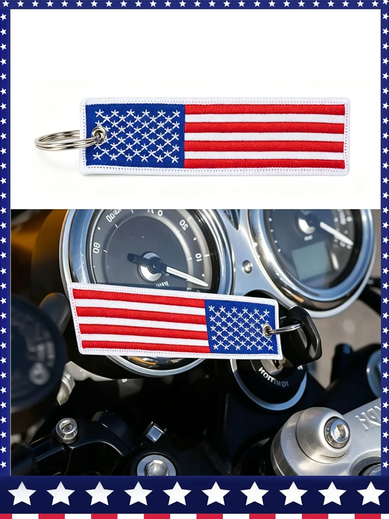 Flag Keychain with Key Ring, Suitable for Motorcycles, Scooters, Cars, Perfect Gift for Independence Day, Anniversary