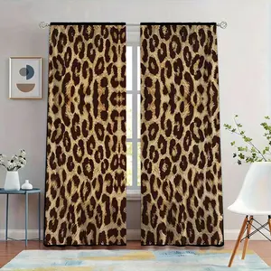 2pc Wild Leopard Print Curtains, Window Curtain, Vintage Wild Style, Classic Pattern, High Precision Fabric Insulation Sunshade Drapes, Thermal Insulated Curtain