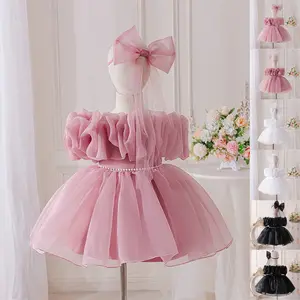 6M-3Y Black 3095 Anniversary Baby Girls Clothes Infant Birthday Folds Ball Gown Cocktail Dress Toddler Pageant Newborn Ball Gown Princess Baptism Frock
