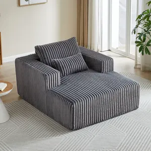 Oversized Chaise Lounge Chair Indoor, Single Upholstered Cloud Couch Sofa Chair with Ottoman & Pillows, Corduroy Sofa Bed Reading Sleeper Recliner Chair for Living Room, Bedroom