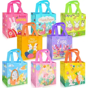 Happy Easter Egg Hunt Bags Bunny Carrot Chick  Bags with Handles, Bags,  Non-Woven Easter Bags for Gifts Wrapping, Party Supplies
