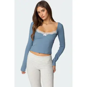 Morgyn Lace Trim Ribbed Top