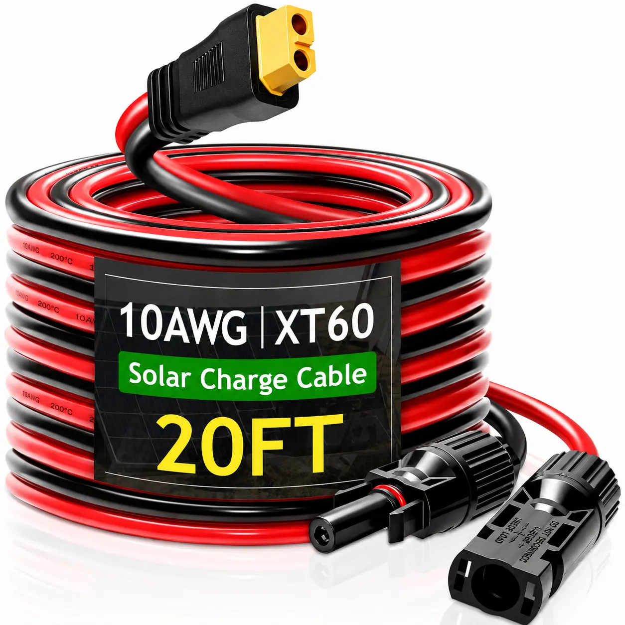 WFPOWER 10AWG Solar Panel to XT60 Extension Cable, 20FT Pure Copper Adapter for Portable Power Stations and Solar Generators