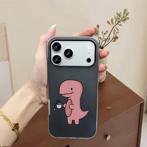Cute Pink Dinosaur Case Tea-Rex Shield 2-in-1 Hybrid Shockproof Jelly Cover for iPhone 17 16 15 14 13Pro Max Smoky Matte Finish Anti-Fingerprint Aesthetic Art zr40