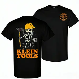 Klein Tools 2 side T-Shirt – Skeleton Wearing Hard Hat Holding Coffee and Hammer Shirt, Perfect for Casual Wear , All size, Full color, Gift For Him - Her tiktokshopspringglowup