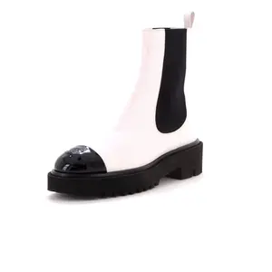 Pre-owned Chanel Women's CC Cap Toe Chelsea Boots Leather with Patent by Rebag
