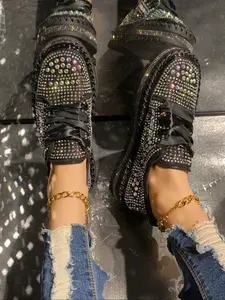 Colorful Sequins Rhinestone Elastic Band Platform Bag, Anti-Slip Women's Fashion Shoes, Comfortable Trendy Footwear for All Occasions
