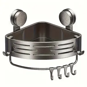 Space-Saving Suction Cup Bathroom Rack - No Drilling Required, Strong Triangular Shelf with Hooks, Suitable for Shower and Toilet Wall/Tiles, Multifunctional Storage Organizer, Available in 4 Seasons, Bathroom Accessories