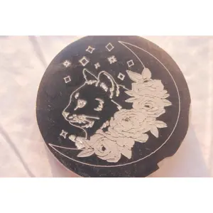 Selenite Cat Moon Plate – Crystal Cleansing & Celestial Altar Disc