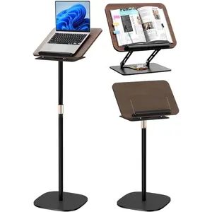2-in-1 Adjustable Floor and Desktop Book Stand with Detachable Reading Holder, Height 36"-62", 360? Rotating, for , Laptop, Cookbook (Black)