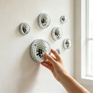 5/8 Pieces Disco Mirror Hemisphere Wall Stickers, Self-Adhesive Multi-Sizes Set (5/8/10/12cm), Retro Home Party Decor