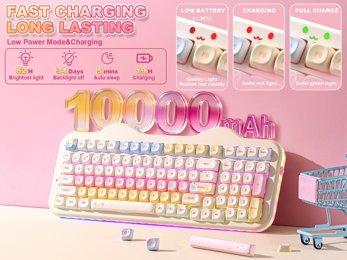 YUNZII C98 Wireless Mechanical Keyboard, 99-Key with Number Pad, BT5.0/2.4G/USB-C Hot Swap Gasket Mount with PBT MOA Keycaps, Custom RGB, Cute Cake Keyboard for Win/Mac YUNZII C98 Wireless Mechanical Keyboard, 99-Key with Number Pad, BT5.0/2.4G/USB-C Hot Swap Gasket Mount with PBT MOA Keycaps, Custom RGB, Cute Cake Keyboard for Win/Mac