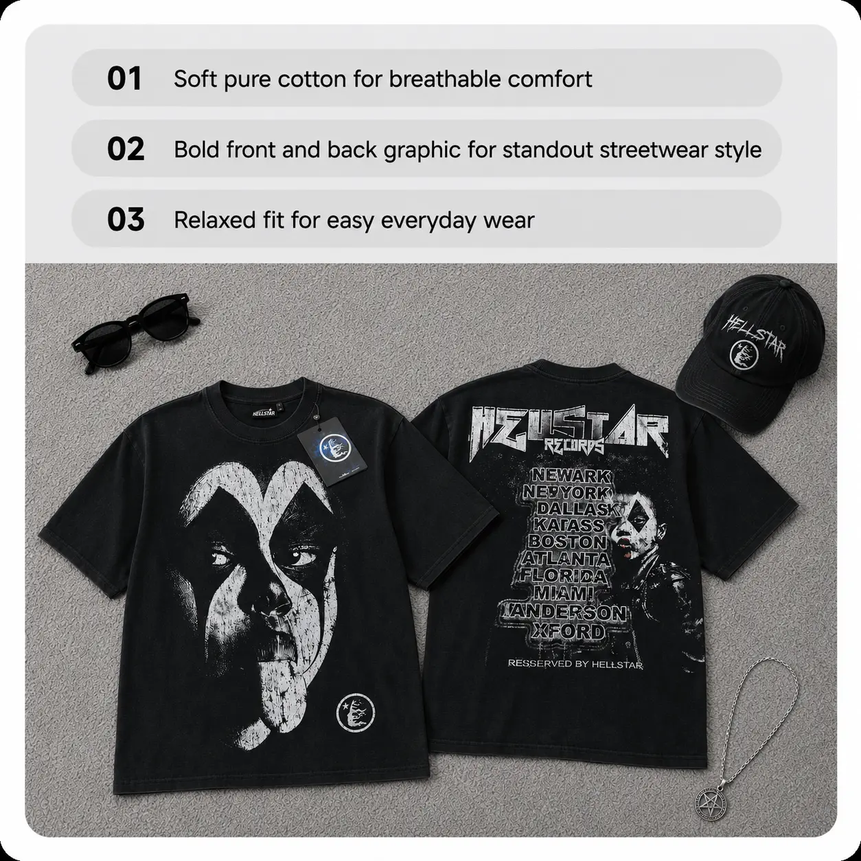 Hell Star Trend Graphic T Shirt Streetwear Y2K TikTok Viral Oversized Cotton Graphic Tee Summer Daily Casual Party Outfit Urban Hip Hop Harajuku Fashion Men Women Couples Unisex Street Style Top