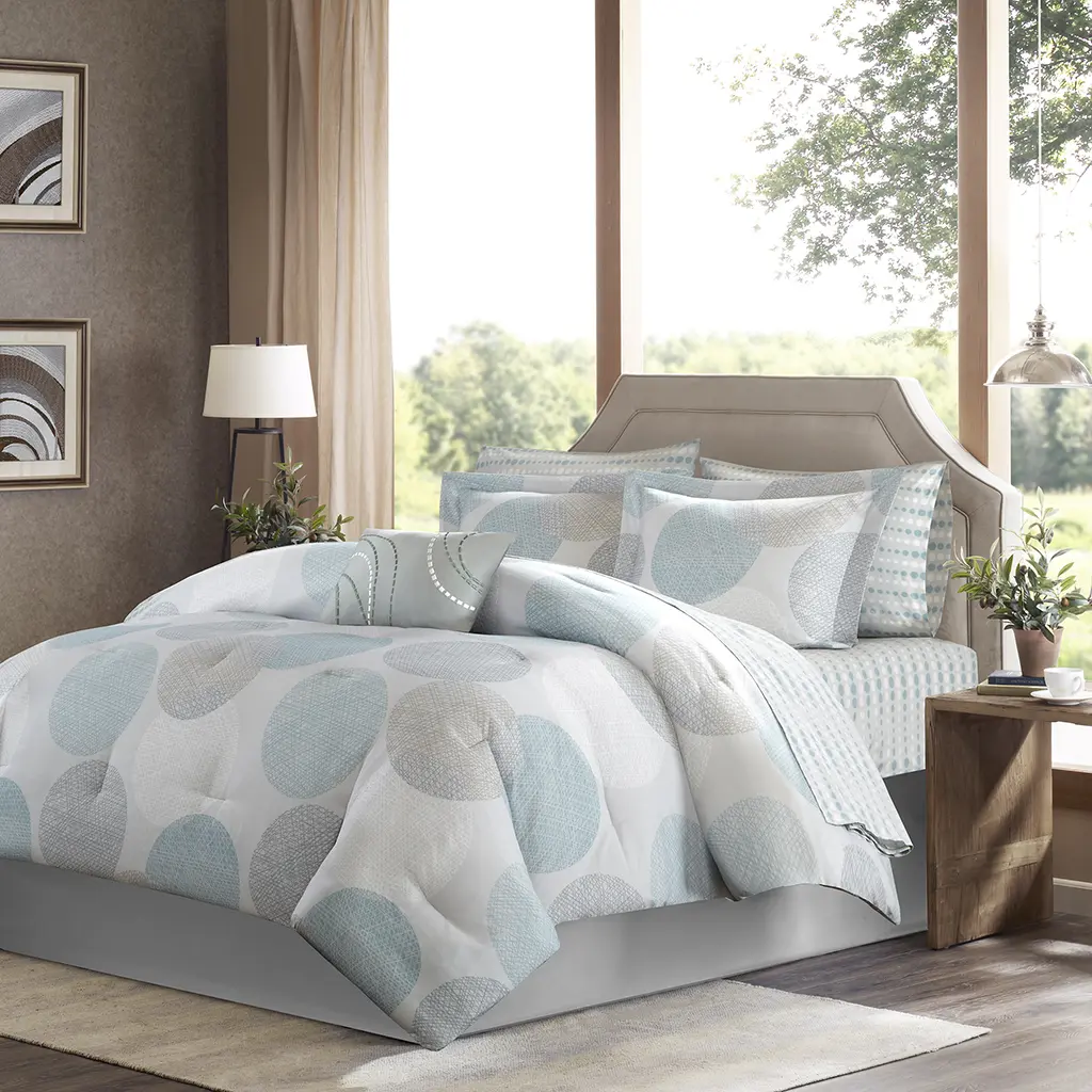 Knowles 9-Piece Circular Microfiber Bedding Set - Vibrant Color All-Season Down Alternative Comforter, Complete Cotton Sheets, Allergen Reducing Combo Bedding Sets Collections, Anti-Microbial Treatment, Machine Washable