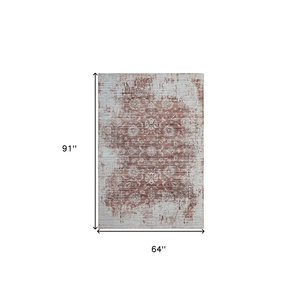 5' X 8' Rust Oriental Distressed Stain Resistant Area Rug