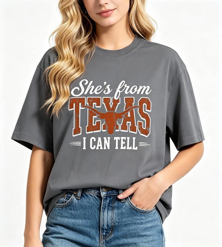 Womens Texas T Shirt She's From Texas Longhorn Graphic Cotton Short Sleeve Crew Neck Tee