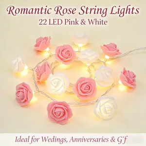 Romantic Rose String Lights 22 LED Pink & White Ambient Mood Light for Weddings Anniversaries Birthdays Gifts Ideal for Girlfriend Boyfriend Mom Valentine's Day
