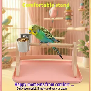 Parrot Desktop Stand Rack, Natural Wood Perch Rod, Bird Claw Grinding Training Interactive Wooden Triangle Frame, Solid Wood Platform Swing