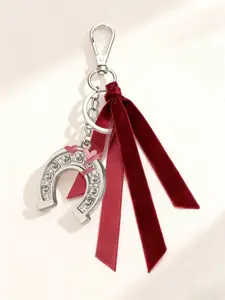 Western Cowboy Style Keychain Ribbon Decoration, Diamond Horse Shoe Keychain, Lucky Horse Shoe Bag Charm Accessory, Keychain For Bags, Unique Gift Idea