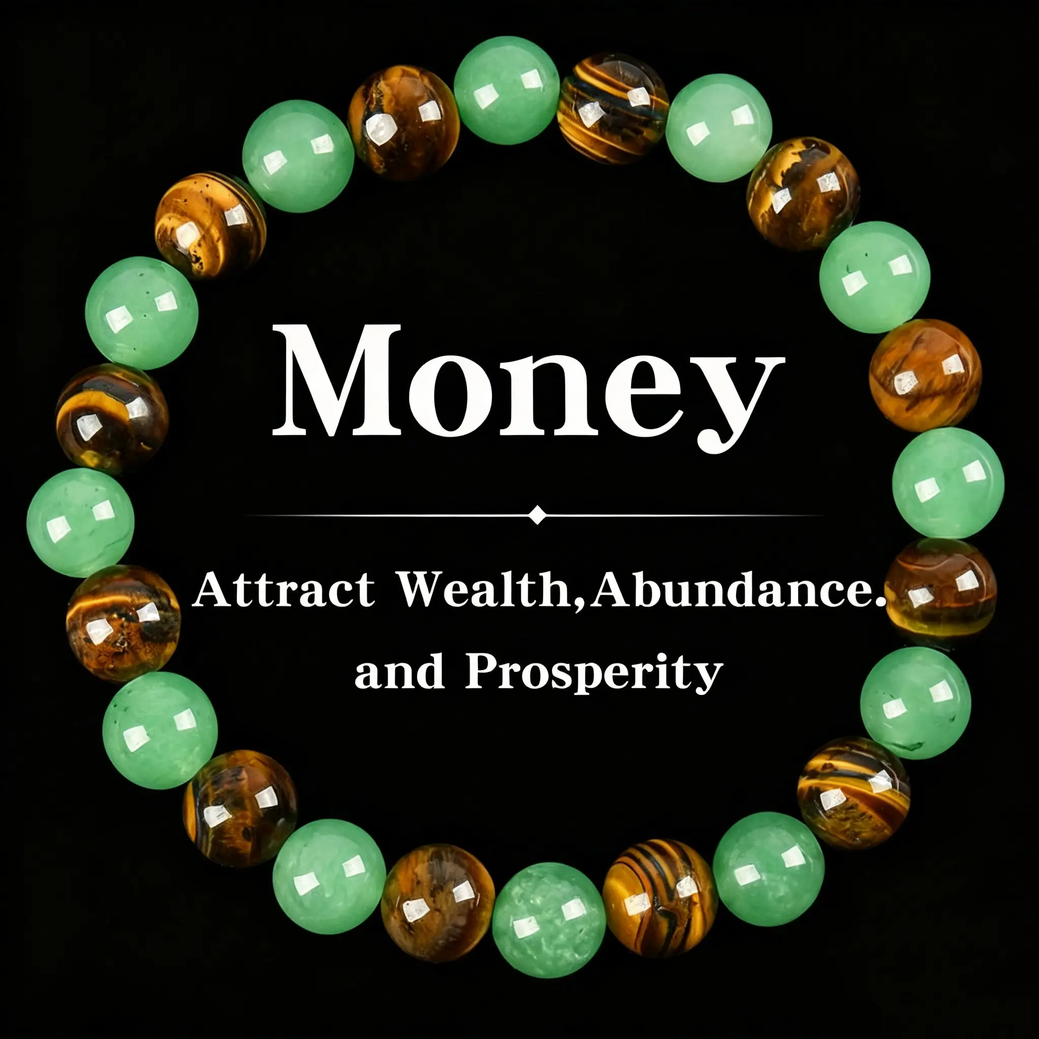 NIAN Money Attraction Bracelet with Green Aventurine & Tiger Eye -    blue friendship bracelet beaded  jewelry protection bracelet encouragement gift fashion artificial bracelet  of  the  day Colorblock Beaded Crystal Bracelet personal strength
