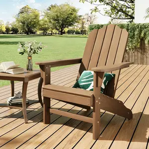 Adirondack Chair for Patio, HDPE Outdoor Lawn Chair with Realistic Wood Grain Texture, Weather Resistant Patio Seating for Garden Backyard Deck Poolside Fire Pit