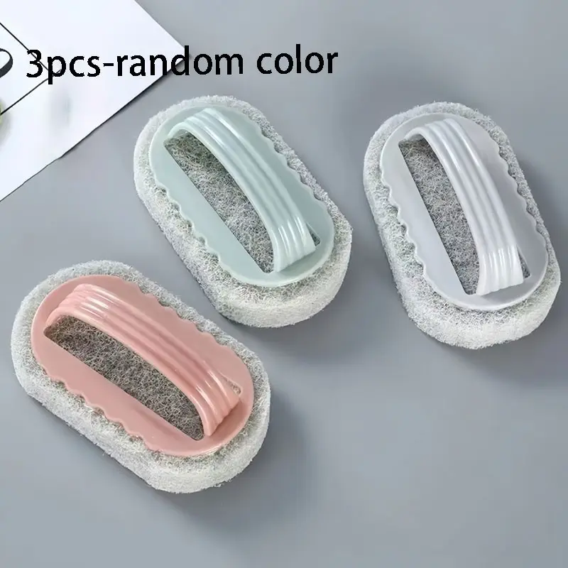 3pcs Random Color Handle Sponge Brush Set, Kitchen & Bathroom Cleaning Tools, Multi-Use Scrubbing Brushes, Durable & Effective