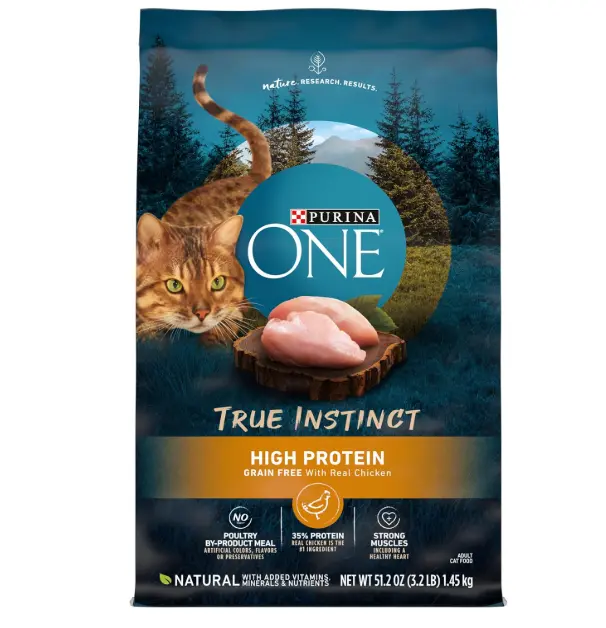Purina ONE Natural, High Protein, Grain Free Dry Cat Food, True Instinct With Real Chicken - 3.2 lb. Bag