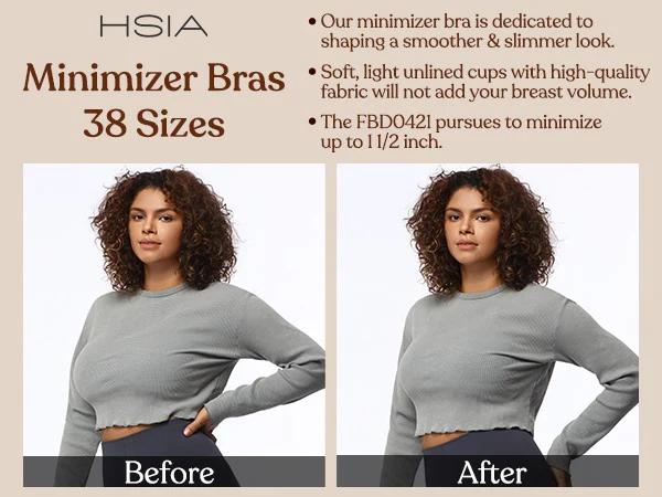 HSIA Joan Comfortzone Plus Size Soft Unlined T-Shirt Minimizer Bra Underwire Full Coverage 1/4 Inch Reducing Effect Seamless Support SpringStatements