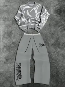 Men's Stylish Casual Two-Piece Set, Soft Comfortable Round Neck Sweater and Drawstring Waist Wide Leg Pants, Versatile for Spring & Fall Wear