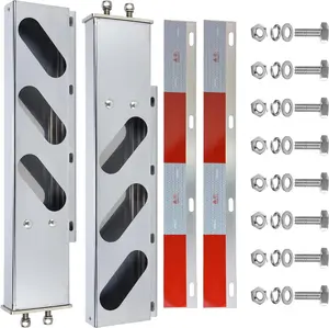 Stainless Steel Mud Flap Hanger Set with Oval Light Cutouts 2-1/2" Bolt Spacing 30" Length Rear Bar for Semi Trucks, 2.5" Bolt Spring Loaded with Aluminum Reflective Tapes