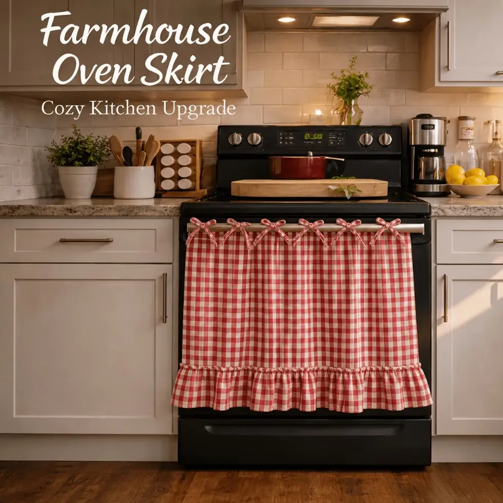 1 Pc Farmhouse Oven Skirt Curtain with Plaid Design & Ruffle Edge Tie-Up Cabinet Cover, Suitable for Cozy Rustic Kitchen Decor, Kitchen Upgrade, Home Essential