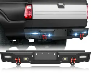 【Yzona】Rear Bumper Compatible with 1999-2016 3rd Gen Ford F250 F350 F450 Super Duty Pickup Truck Bumper Consists of 4 x LED Lights, Sensor Holes, Paintable Armor & D-rings (Textured Black)