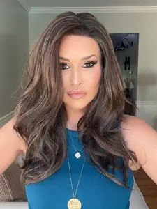 IMstyle Raven Chestnut Brown with Honey Balayage Highlights Natural Wavy Glueless Pre-plucked Natural Hairline 13*4 Lace Front Synthetic Wigs