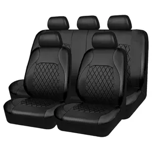 Full Set Front and Rear 5-Seater Car Seat Covers, Waterproof PU Leather Cushion Protectors, Split Front and Rear Bench Seat, Breathable Auto Interior Decoration Accessories