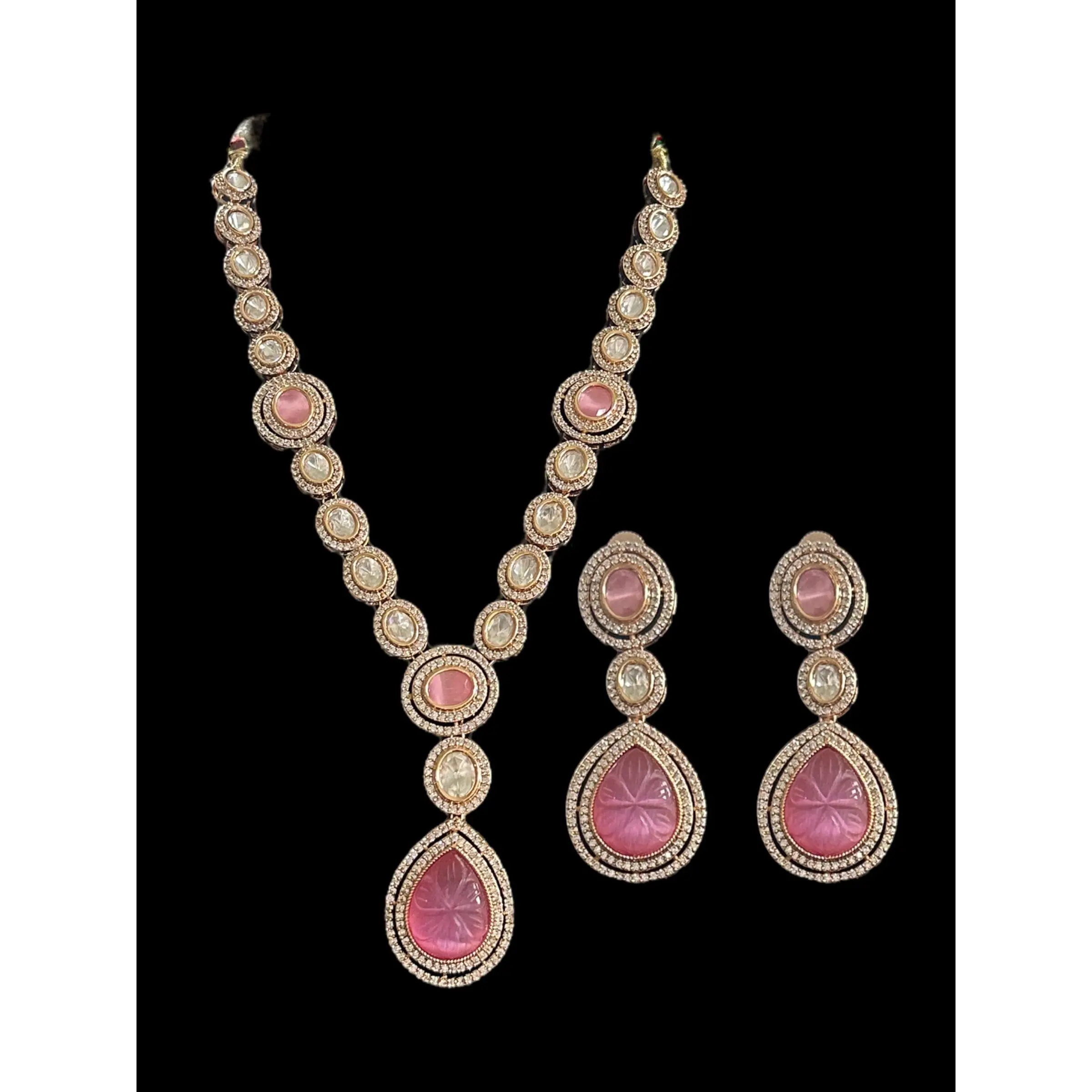 DNS93 Reema high quality Polki necklace set - PINK  ( READY TO SHIP )