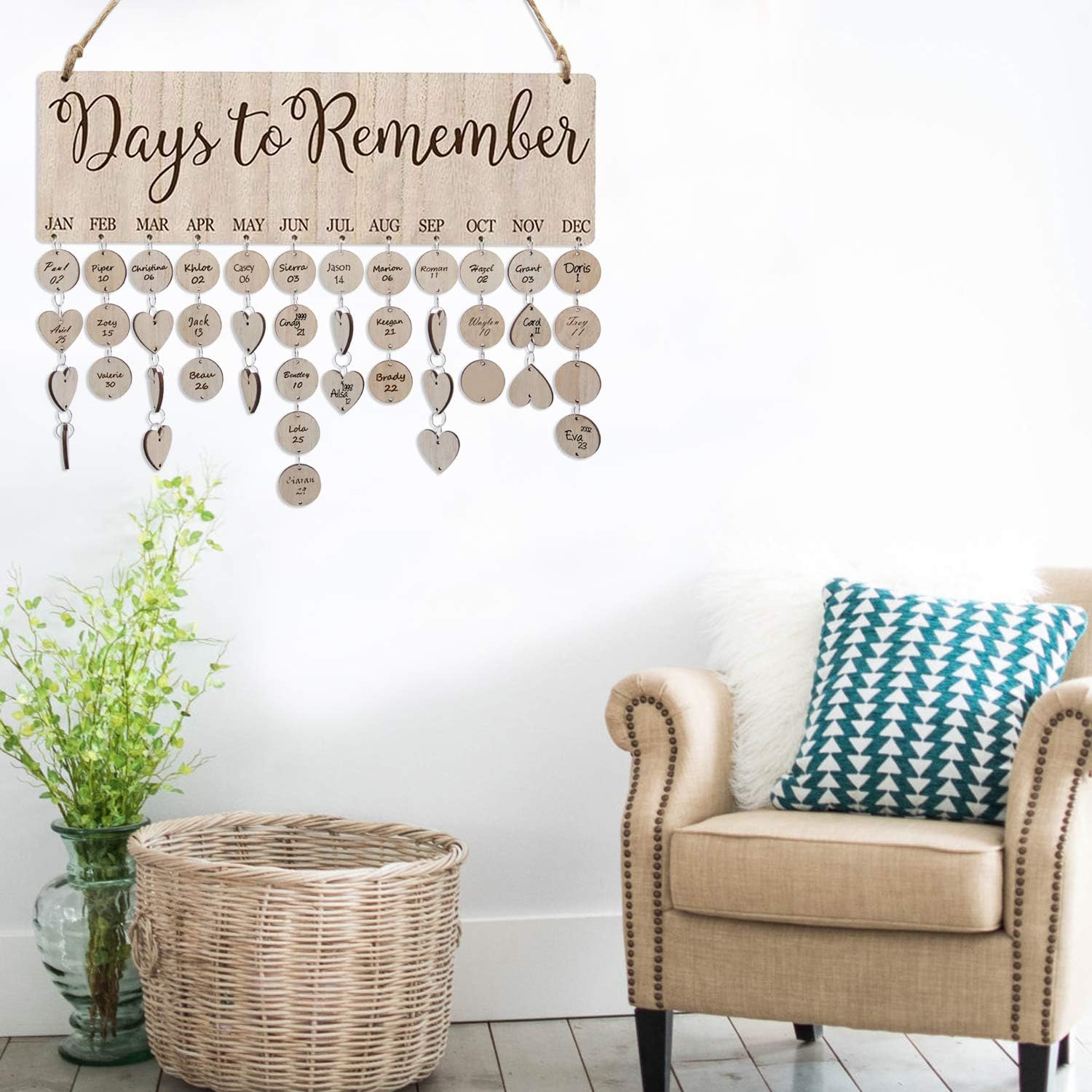 Family Birthday Reminder Calendar Board with Tags, DIY Wooden Wall Hanging Plaque, Family Organizer & Memory Board, Perfect for Mother’s Day Gift for Mom & Grandma