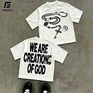 Y2K High - Street Religious - Themed Tee With 'We Are Creations Of God' Slogan (220g Cotton T-Shirt) Printed T-Shirts, Cotton T Shirt Unisex T-Shirts white graphic