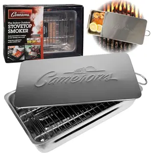 Camerons Indoor/Outdoor Stovetop Smoker w Wood Chips and Recipes- Works On Any Heat Source, Kitchen/Grill- Great for your Thanksgiving Turkey
