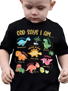God Says I Am Kids T-Shirt, Cute Dinosaur Bible Verse Graphic Tee, Christian Religious Outfit for Toddler Boys Girls